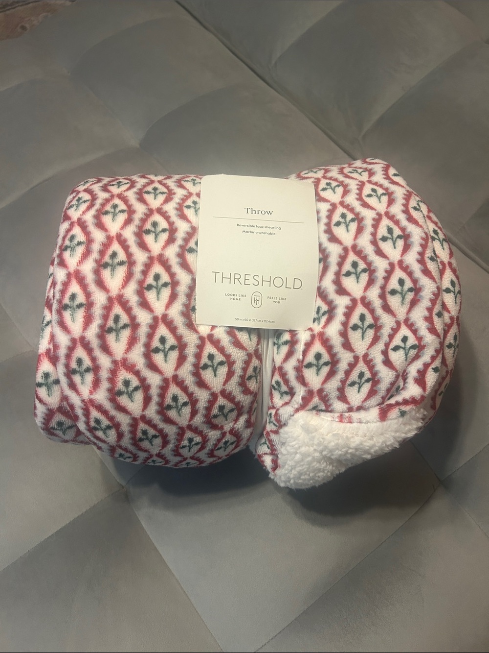 Threshold Red and White Geometric Reversible Sherpa Throw